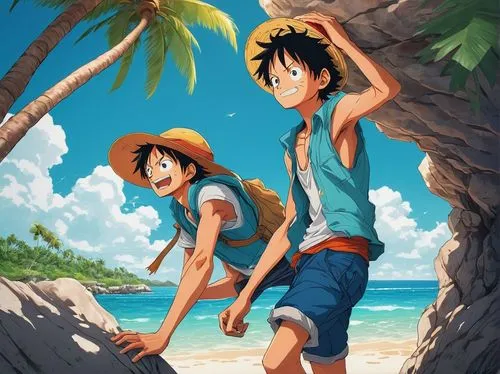 luffy,sero,bananafish,straw hats,hausser,beach goers,summer background,girl and boy outdoor,hideharu,elrick,beach background,tsunayoshi,straw hat,beachgoers,beach scenery,echizen,kawaii people swimming,shinran,ishizaki,summer day,Illustration,Japanese style,Japanese Style 15