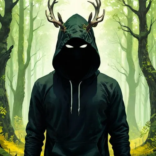 cernunnos,deer illustration,forest man,forest animal,deerslayer,hoodie,Conceptual Art,Fantasy,Fantasy 14