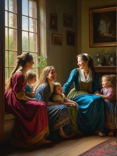 mother with children,mother and children,the mother and children,parents with children,children studying,the little girl's room,young women,oil painting on canvas,mulberry family,children girls,bougereau,oil painting,little girl and mother,candlemas,grandchildren,holy family,harmonious family,church painting,parents and children,motherhood,Art,Classical Oil Painting,Classical Oil Painting 16