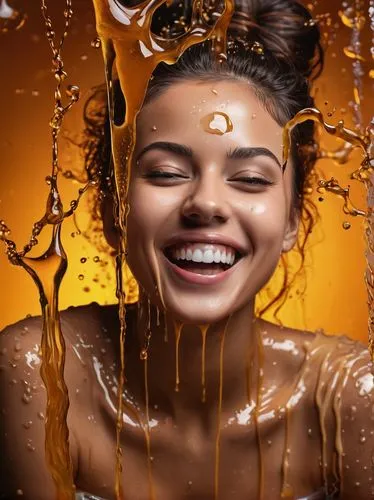 splash photography,fun,young woman,messy,honey,portrait,Photography,General,Fantasy