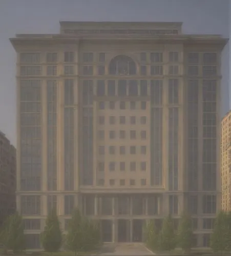 a pograph of some building in the middle of some trees,stalin skyscraper,ceausescu,central embassy,office building,brutalism,gtw,ceaucescu,undersecretariat,gewerkschaftsbund,supreme administrative cou