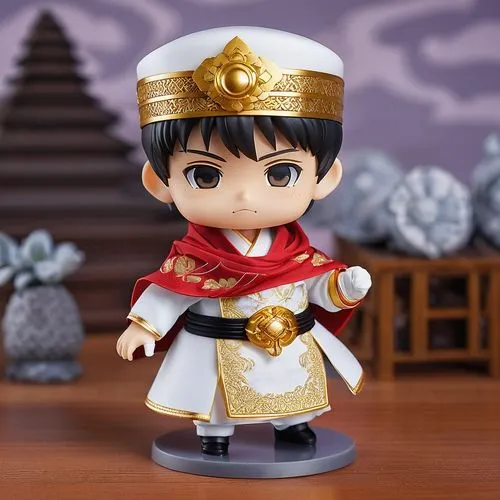 “Create a 3D image of a male nendoroid figure with the following details: 3D printed clothes as accessories, using Thermoplastic Polyurethane (TPU) Fabric material. The shirt has 3 circular buttons ma