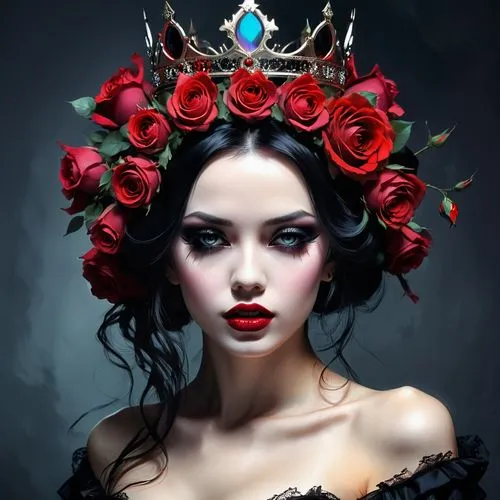 queen of hearts,heart with crown,crowned,princess crown,fantasy portrait,queen of the night,fairy queen,fantasy art,queen crown,diadem,crown render,black rose hip,gothic portrait,red roses,crown,imperial crown,red rose,the crown,headdress,crowning,Conceptual Art,Fantasy,Fantasy 06