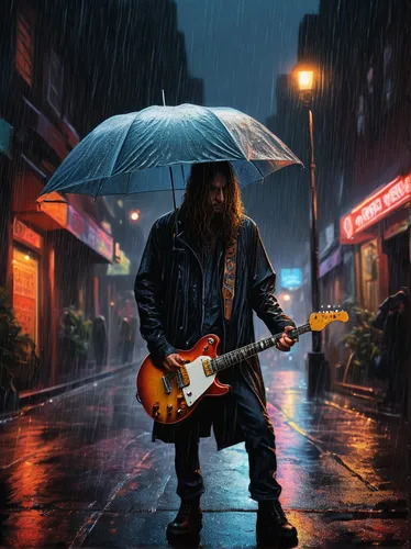 heavy rain,man with umbrella,monsoon,in the rain,blue rain,street musician,guitar player,raindops,dollar rain,rainstorm,walking in the rain,jazz guitarist,rain bar,rain of fire,guitarist,thundercat,thunderstorm mood,the guitar,electric guitar,rain,Conceptual Art,Daily,Daily 01