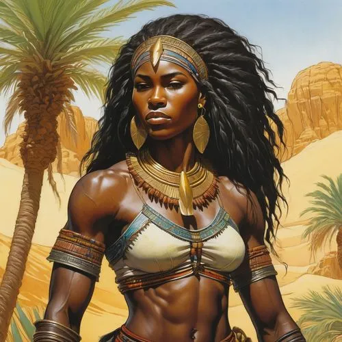 nubia,nubian,kemet,neferhotep,neferneferuaten,barsoom,african woman,asherah,african american woman,neith,maliana,niobe,ancient egyptian girl,zenobia,warrior woman,inanna,binti,nzinga,danai,nefertari,Illustration,Realistic Fantasy,Realistic Fantasy 04