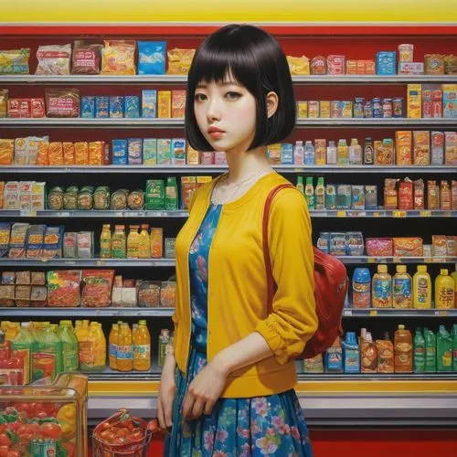 suzong,nanako,supermarket,girl with bread-and-butter,yukiko,yasumasa,Illustration,Realistic Fantasy,Realistic Fantasy 08