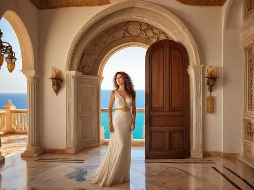 amanresorts,luxury bathroom,bridal suite,grecian,mustique,celtic woman,a floor-length dress,luxury property,aphrodite,greek island door,grandeur,girl in a long dress,melania,taormina,marble palace,grecia,doorways,girl on the stairs,greece,doorway,Art,Classical Oil Painting,Classical Oil Painting 43