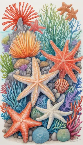 starfishes,starfish,sea star,sea creatures,sea-life,coral reef,marine invertebrates,marine biology,echinoderm,marine diversity,aquarium decor,coral,fruits of the sea,star anemone,corals,star illustration,coral-like,marine life,rock coral,sea life,Conceptual Art,Daily,Daily 17