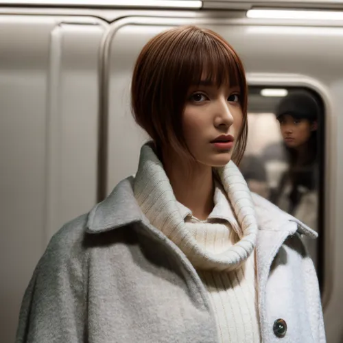 the girl at the station,korea subway,south korea subway,asymmetric cut,realdoll,a-line,mannequin,japanese woman,subway station,metro,harajuku,overcoat,subway system,coat,woman in menswear,the japanese doll,shibuya,mannequins,manikin,mari makinami