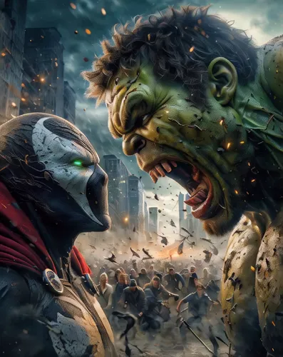 avenger hulk hero,confrontation,hulk,civil war,avengers,warrior and orc,orc,battle,marvel,clash,splitting maul,conflict,cgi,lopushok,marvels,versus,green goblin,avenger,incredible hulk,superhero backg