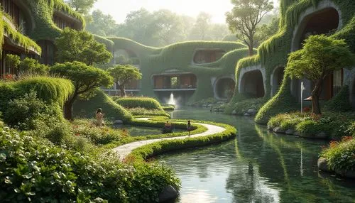 green garden,moss landscape,landscaped,fantasy landscape,ecotopia,rivendell,green landscape,home landscape,gardens,tunnel of plants,world digital painting,nature garden,green waterfall,futuristic landscape,greenery,green space,garden of plants,sake gardens,oasis,landscaping,Photography,General,Realistic