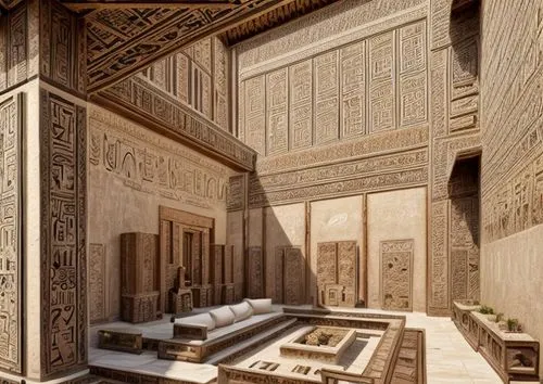 Ancient Egyptian motifs and Pharaonic motifs  on the wall with openning of wall
,egyptian temple,islamic architectural,persian architecture,royal tombs,king abdullah i mosque,qasr al watan,house of al