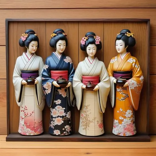 geishas,geiko,wooden figures,japanese tea set,masamori,japanese doll,maiko,geisha,chuseok,sungkyunkwan,figurines,the japanese doll,japanese pattern tea set,bunraku,doll figures,gisaeng,ryokans,japanese culture,geisha girl,hanseong,Art,Classical Oil Painting,Classical Oil Painting 32