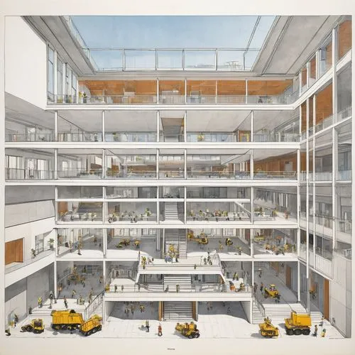 Unique-Infographics
Artistry: 20
(magazine layout:1.2) of a modern school with (construction material suggestion:1.2), an open central courtyard, walls, (a central skylight: 1.2), and multiple levels 