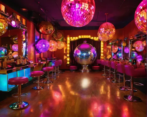 nightclub,sugar factory,party decoration,disco ball,party decorations,liquor bar,party lights,neon cocktails,mirror ball,ballroom,unique bar,colored lights,glass balls,wine bar,colorful balloons,event venue,rainbow color balloons,music venue,prism ball,disco,Illustration,Realistic Fantasy,Realistic Fantasy 38