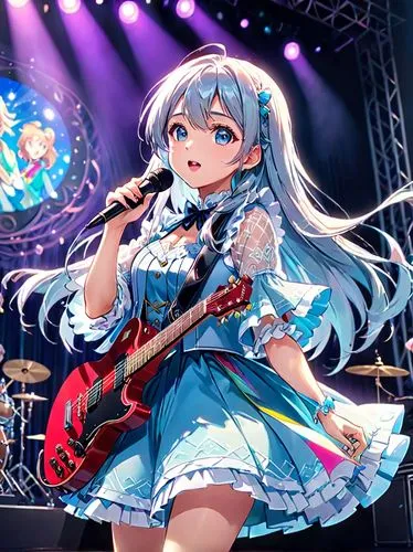 concert guitar,guitar,playing the guitar,guitar player,guitar accessory,guitarist,music festival,bass guitar,rock concert,live concert,hatsune miku,lead guitarist,performing,painted guitar,sonoda love live,concert,electric guitar,life stage icon,tsumugi kotobuki k-on,balalaika,Anime,Anime,General