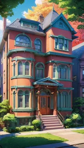 tsumugi kotobuki k-on,apartment house,house painting,apartment building,sylvania,kotoko,residential,victorian house,maplecroft,apartments,studio ghibli,tenement,townhome,townhouse,ghibli,victorian,an apartment,two story house,apartment complex,shared apartment,Illustration,Japanese style,Japanese Style 03