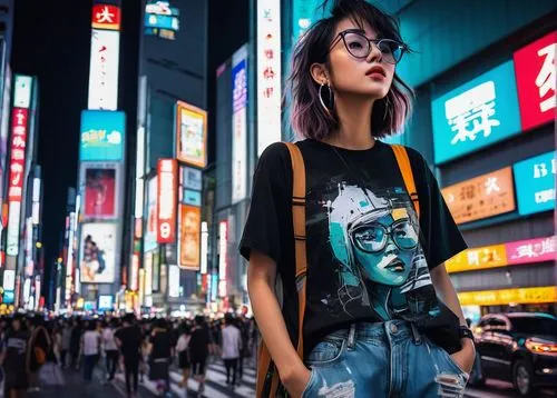 shibuya,anime japanese clothing,tokyo city,tokyo,tokyoites,tokyo ¡¡,street shot,akira,isolated t-shirt,shinjuku,japanese woman,world digital painting,cyberpunk,tokio,girl in t-shirt,japanese background,osaka,anime 3d,koreeda,mongkok,Illustration,Realistic Fantasy,Realistic Fantasy 23