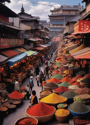 namdaemun market,spice market,spice souk,souk,the market,large market,marketplace,market,colored spices,japanese umbrellas,covered market,market stall,souq,seoul namdaemun,kathmandu,upper market,vendors,colorful city,fruit market,grand bazaar,Illustration,Japanese style,Japanese Style 14