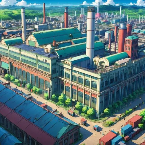 industrial plant,industrial building,factories,manufactory,coal-fired power station,industrial landscape,heavy water factory,industrial area,refinery,factory chimney,factory bricks,biorefinery,old factory,power plant,fabrik,power station,industrija,chemical plant,sewing factory,industrial,Illustration,Japanese style,Japanese Style 03