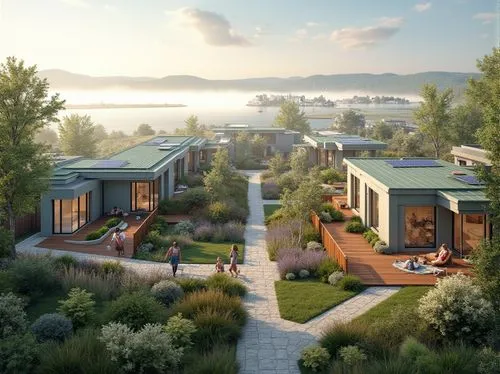 ecovillages,floating huts,houseboats,cube stilt houses,ecovillage,residensea,saltspring,amanresorts,ecotopia,lefay,over water bungalows,townhomes,snohetta,cohousing,arkitekter,hovnanian,bjarke,shipping containers,bungalows,seasteading,Photography,General,Realistic