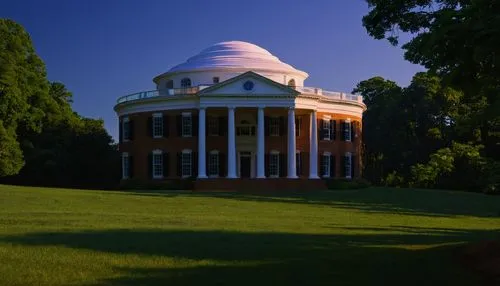 Neoclassical architecture, Monticello, Thomas Jefferson's residence, Charlottesville, Virginia, USA, 18th-century American design, symmetrical façade, central domed rotunda, Ionic columns, white-paint