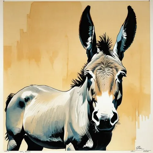 gemsbok,platero,eland,zonkey,mule,wallaroo,donkey of the cotentin,pronghorn,half donkey,blesbok,electric donkey,shadowfax,zebu,elands,donkey,painted horse,konik,hartebeest,kudu,portrait animal horse,Illustration,Paper based,Paper Based 12