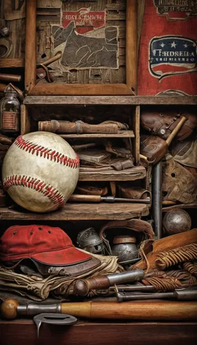 baseball equipment,vintage base ball,sports collectible,baseball glove,autographed sports paraphernalia,sports equipment,tackle box,baseball uniform,baseball,attic treasures,vintage background,baseball drawing,sports wall,baseball coach,old suitcase,ball sports,football equipment,dugout,steamer trunk,baseball protective gear,Illustration,Black and White,Black and White 06