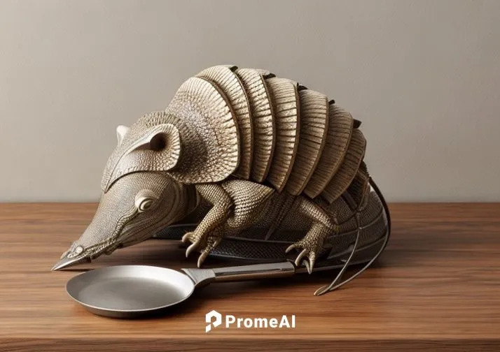 Armadillo with kitchen knife,armadillo,dwarf armadillo,aardvark,anteater,spoon-billed,serveware,stoneware,straw animal,tableware,trilobite,straw mouse,dishware,dish rack,triceratops,peccary,whimsical 