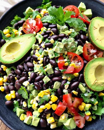 avocado salad,mixed salad,corn salad,southwestern united states food,vegan nutrition,healthy food,green salad,salad platter,farmer's salad,summer foods,black rice,mexican mix,garden salad,salad plate,health food,cast iron skillet,side salad,tex-mex food,cut salad,superfood,Conceptual Art,Fantasy,Fantasy 27