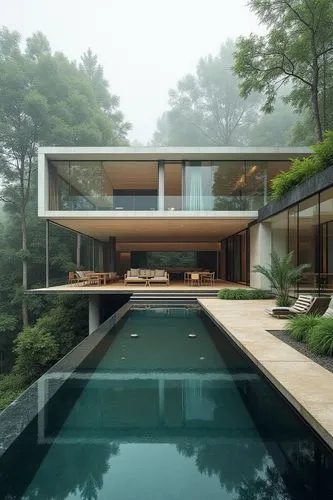 forest house,modern house,pool house,modern architecture,fallingwater,dreamhouse