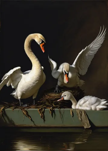 trumpeter swans,swans,young swans,swan pair,trumpeter swan,swan boat,galliformes,pelicans,pelecanus onocrotalus,trumpet of the swan,crested terns,seabirds,bird painting,sporting decoys,constellation swan,cygnets,cape gannet,the head of the swan,waterfowls,northern gannet,Art,Classical Oil Painting,Classical Oil Painting 05