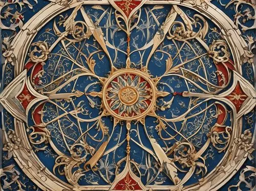 motifs of blue stars,circular ornament,maiolica,paradorn,panel,floral ornament,Illustration,Realistic Fantasy,Realistic Fantasy 42