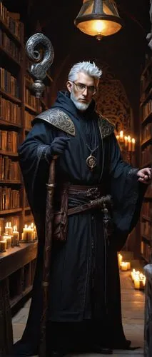 the abbot of olib,archimandrite,librarian,scholar,magistrate,bibliology,apothecary,gandalf,lord who rings,high priest,wizard,nuncio,magus,rompope,candlemaker,master lamp,benedictine,twelve apostle,leonardo devinci,benediction of god the father,Illustration,Japanese style,Japanese Style 10