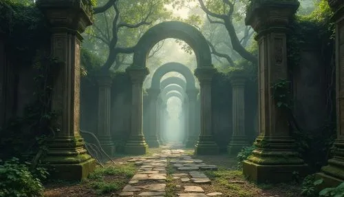 the mystical path,pathway,hall of the fallen,the path,labyrinthian,forest path,heaven gate,archways,ancient city,threshold,the threshold of the house,pathways,mausoleum ruins,artemis temple,angkor,archway,entrada,sanctum,doorways,ancients,Photography,General,Realistic