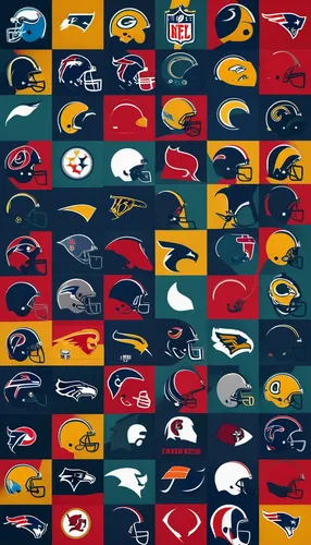 Craft a minimalist NFL wallpaper showcasing iconic player silhouettes.,national football league,nfl,sports wall,colorful flags,nfc,flags,helmets,weather flags,football equipment,racing flags,set of ic