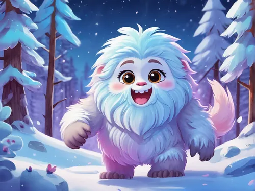 Compose a poem capturing the awe-inspiring beauty of a majestic yeti roaming freely in the moonlit wilderness.,yeti,snow monkey,pekingese,pomeranian,christmas snowy background,snowball,havanese,german