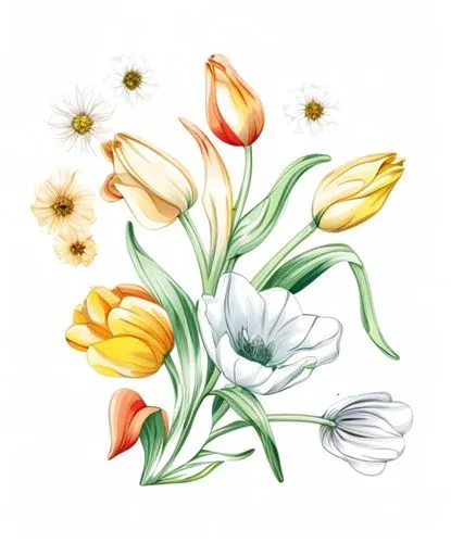 flat sticker art of flowers in natural colours on white background,flowers png,tulip background,flower illustrative,flower illustration,tulipa,floral digital background,tulip white,easter lilies,tulip