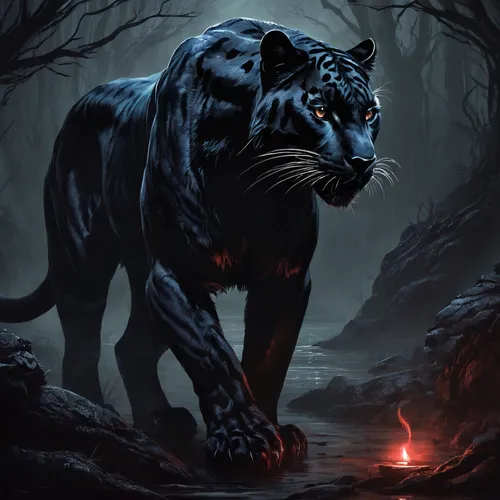 panther,canis panther,blue tiger,panthera leo,leopard's bane,head of panther,big cat,felidae,jaguar,feral,black warrior,zodiac sign leo,wild cat,big cats,wildcat,black cat,roaring,tiger,black shepherd,a tiger,Conceptual Art,Fantasy,Fantasy 34