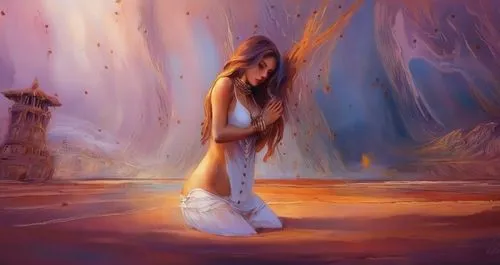 world digital painting,fantasy picture,girl praying,mystical portrait of a girl,lover's grief,fantasy art,girl walking away,sorrow,woman praying,antelope canyon,praying woman,digital painting,girl in 