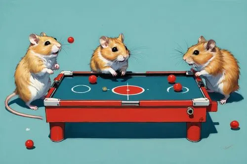 vintage mice,snooker,palmice,pinball,gerbils,multiball,Illustration,Paper based,Paper Based 17