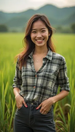 vietnamese woman,sawah,farm girl,vietnamese,veysian,girl in overalls,Photography,General,Realistic