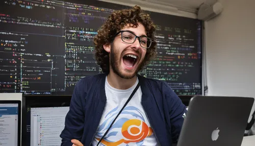 Create a code geek who is ecstatic after discovering a new algorithm.,programmer smiley,emoji programmer,full stack developer,code geek,web developer,programmer,software developer,joomla,gnu,hardware 