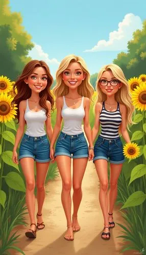 cartoon flowers,three flowers,cute cartoon image,chipettes,susans,three friends