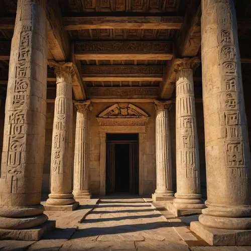 egyptian temple,karnak temple,abydos,horemheb,pillars,edfu,saqqara,medinet,karnak,dendera,qasr,colonnaded,portico,artemis temple,poseidons temple,three pillars,entrances,ramesseum,qasr azraq,columns,Illustration,Black and White,Black and White 14