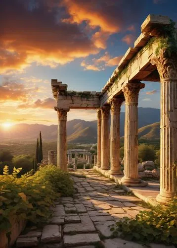 ephesus,greek temple,delphi,hierapolis,pergamum,messene,laodicea,temple of hercules,dougga,volubilis,segesta,temple of diana,erechtheus,pergamon,roman temple,corinth,garni,paestum,doric columns,hellas,Art,Classical Oil Painting,Classical Oil Painting 31