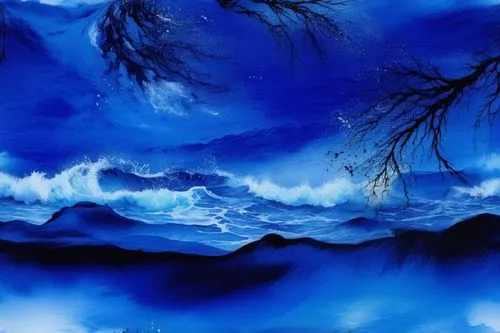 blue painting,blueness,watercolor blue,blue waters,blue rain,stormy blue,Illustration,Paper based,Paper Based 24