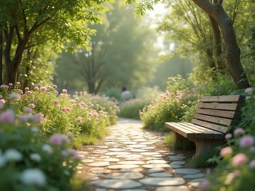 garden bench,park bench,wooden bench,pathway,wooden path,bench,nature garden,benches,walk in a park,forest path,stone bench,tree lined path,greenspaces,greenspace,aaaa,walkway,flower garden,green space,the path,to the garden,Photography,General,Realistic