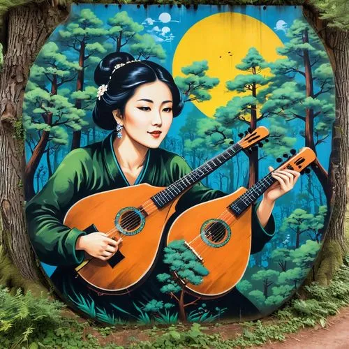 takamine,farrokhzad,woman playing,guitarra,wall painting,folk music,Conceptual Art,Graffiti Art,Graffiti Art 07