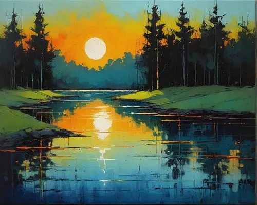 evening lake,salminen,sandalow,oil painting on canvas,river landscape,dubbeldam,oil painting,painting technique,sun reflection,oil on canvas,karpinski,forest lake,forest landscape,kajaani,first light,refleja,glass painting,luhe,tahquamenon,saimaa,Illustration,Paper based,Paper Based 05